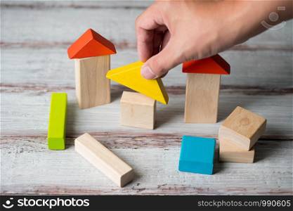 Wood Home & housing estate concept