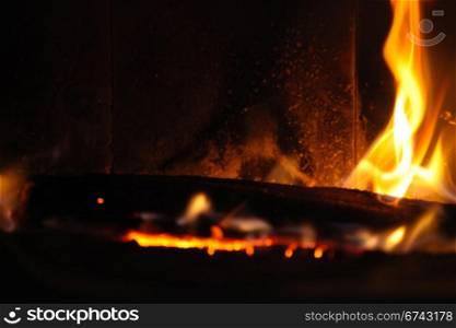 wood log in a fire place