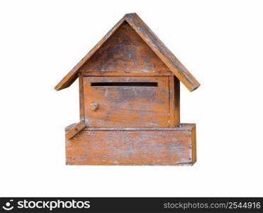wood mailbox on isolated white with clipping path.
