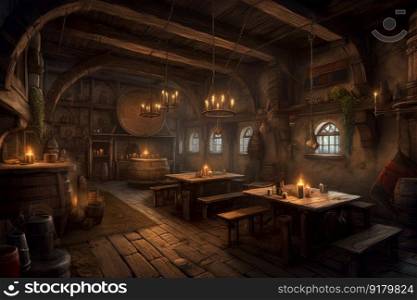 Wood medieval tavern. Game history. Generate Ai. Wood medieval tavern. Generate Ai