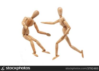 Wood men model with fighting pose on white background
