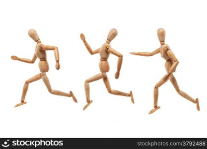 Wood men model with running and chasing pose isolated on white background
