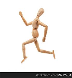 Wood model with running pose isolated on white background