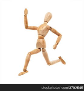 Wood model with running pose isolated on white background