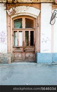 Wood old door in the centre of Astrakhan Russia.