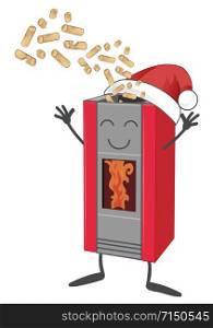 Wood pellet stove cartoon with Santa claus hat