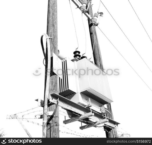 wood pylon energy and current line in oman the electric cable