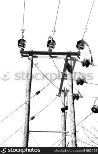 wood pylon energy and current line in oman the electric cable