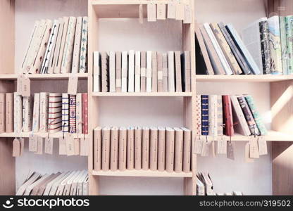 wood shelf with book
