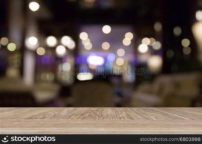 wood table for montage or display your product with abstract blur beautiful luxury hotel lobby lounge interior background