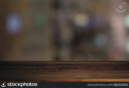 Wood table top in front of abstract blurred background. Empty wooden table space for text marketing promotion. blank wood table surface copy space for background.