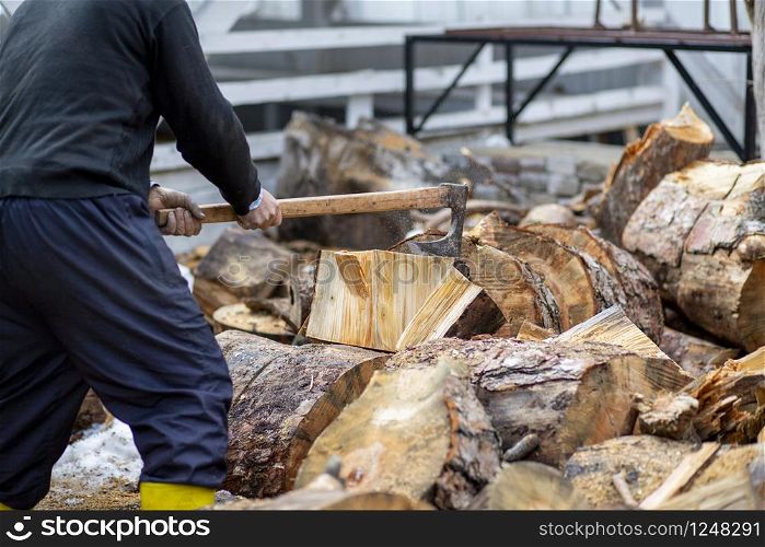 Woodcutters who break wood with an axe in Turkey