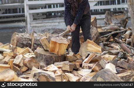 Woodcutters who break wood with an axe in Turkey