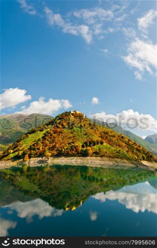 Wooded Shore of the Mountain Lake in Italy