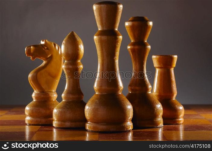 wooden aged chess pieces set