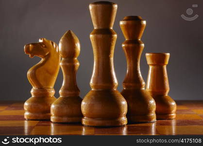 wooden aged chess pieces set