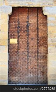 Wooden Ancient Italian Door in Historic Center of Arezzo