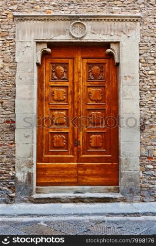 Wooden Ancient Italian Door in Historic Center of Florence