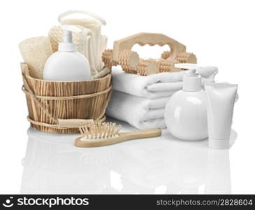 wooden and plastic bathing accessories