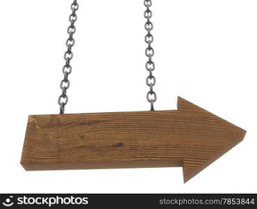 wooden arrow with chain isolated on white