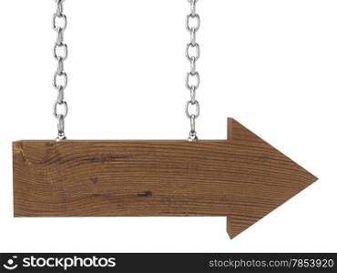 wooden arrow with chain isolated on white