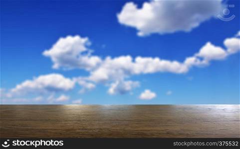 Wooden background montage blue sky