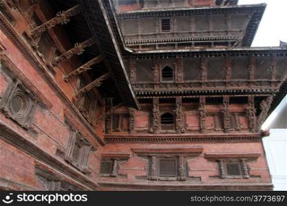 Wooden balcony and windows of king&rsquo;s palace in Kathmandu, Nepal