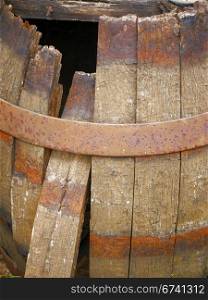 Wooden barrel defective. Wooden barrel with defective staves