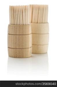wooden barrels with toothpicks isolated