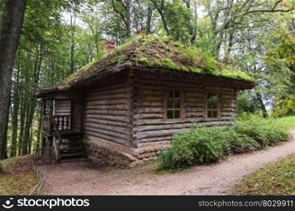 Wooden bathhouse in the village Trigorskoye, Pushkinskiye Gory Reserve, Russia