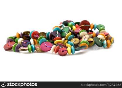 wooden beads of various colors, shapes and sizes
