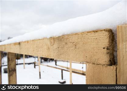 Wooden beams under the snow