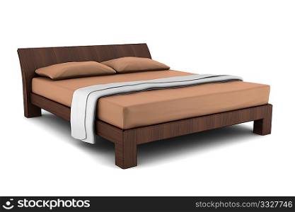 wooden bed isolated on white background with clipping path