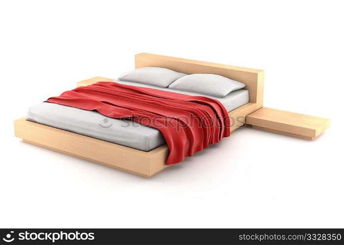 wooden bed isolated on white background with clipping path