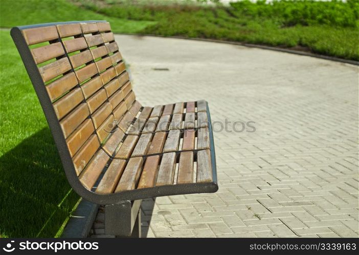 wooden bench in a city park in Donetsk Ukraine