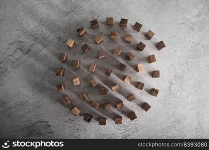 Wooden blocks, used for domino games, Arranged in a circle.