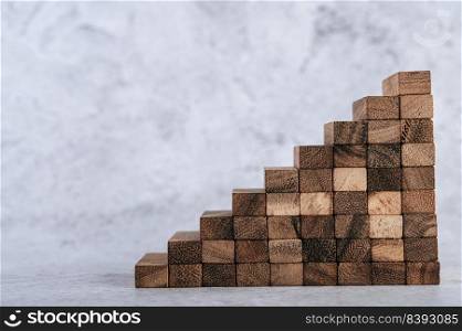 Wooden blocks, used for domino games, Arranged in steps