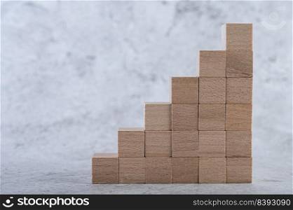 Wooden blocks, used for domino games, Arranged in steps