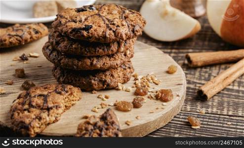 wooden board with delicious cookies table