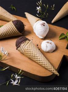 wooden board with ice cream cone