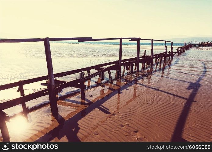 Wooden boardwalk on the beach