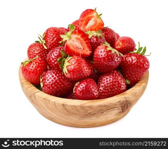 Wooden bowl of Fresh strawberry isolated on white background.. Wooden bowl of Fresh strawberry isolated on white background