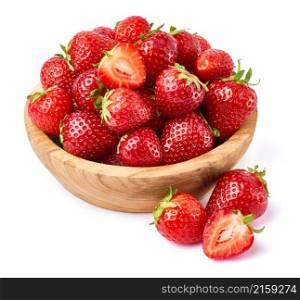 Wooden bowl of Fresh strawberry isolated on white background.. Wooden bowl of Fresh strawberry isolated on white background