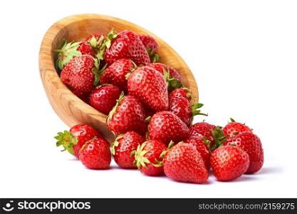 Wooden bowl of Fresh strawberry isolated on white background.. Wooden bowl of Fresh strawberry isolated on white background