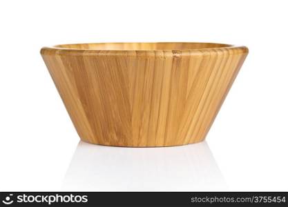 Wooden bowl on white background. Empty dish