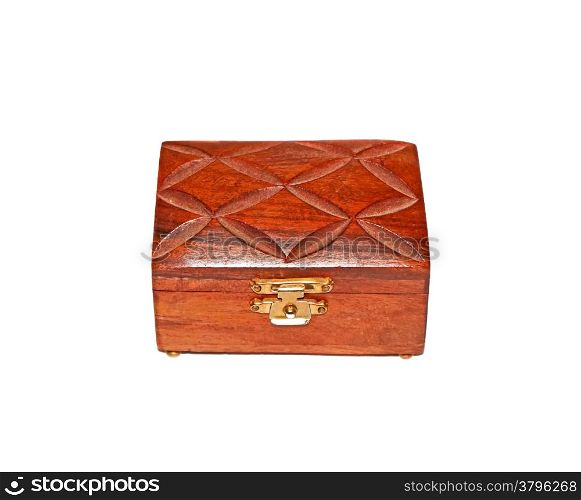 Wooden box with golden lock isolated