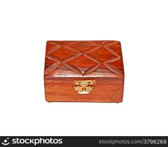 Wooden box with golden lock isolated