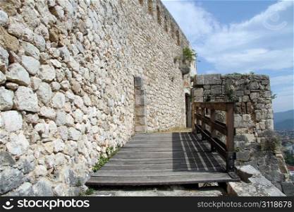 Wooden bridge and wall of fortress in Knin, Croatia