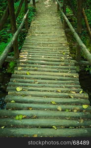 Wooden bridge over the Rio Mau in Cabreia's Park, Sever do Vouga, Aveiro, Portugal.