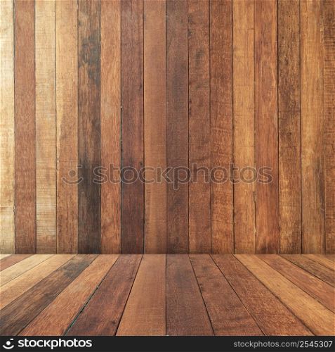 Wooden brown perspective texture and background with space, display montage for product.